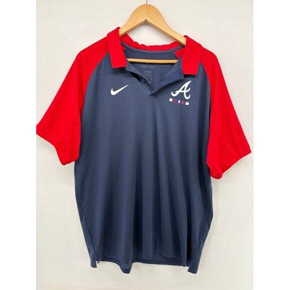 Braves Men's NIke Dri-FIt Size XL Polo Shirt Navy/Red - Picture 1 of 7